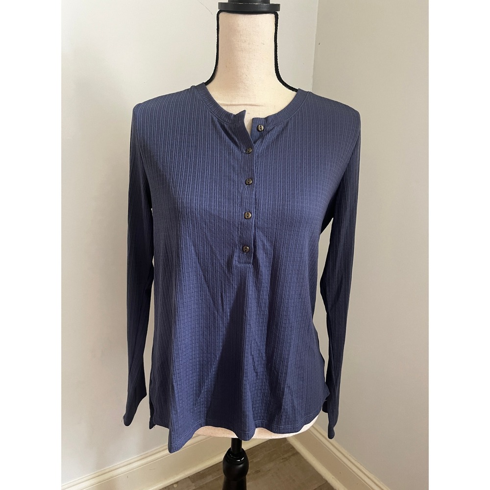 GH Bass Ribbed Henley Top Small Navy Blue Pointelle Gorpcore Granola Minimalist